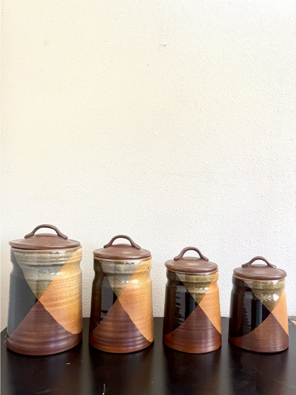 Pottery Craft USA Canisters Robert Maxwell Geometric Earthtone Canister Set of 4